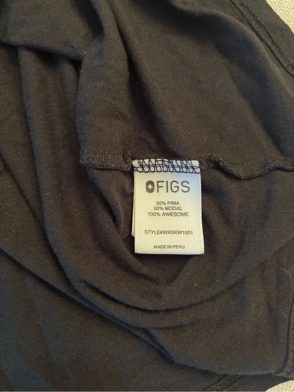 Figs Black V-Neck Tee Top Medium